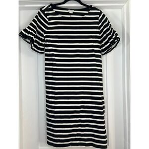 J. Crew Womens Striped Ruffle Bell Sleeve Cotton Shift T-Shirt Dress Black Small